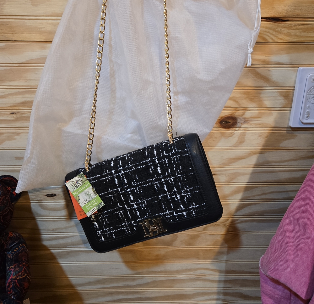 (80)Black Tweed Chain-Handle Shoulder Bag